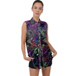 Trippy Dark Psychedelic Sleeveless Chiffon Button Shirt