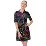 Trippy Dark Psychedelic Belted Shirt Dress