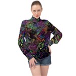 Trippy Dark Psychedelic High Neck Long Sleeve Chiffon Top
