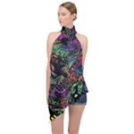 Trippy Dark Psychedelic Halter Asymmetric Satin Top