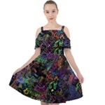 Trippy Dark Psychedelic Cut Out Shoulders Chiffon Dress