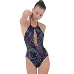 Trippy Dark Psychedelic Plunge Cut Halter Swimsuit