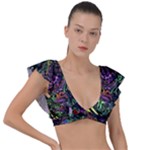 Trippy Dark Psychedelic Plunge Frill Sleeve Bikini Top
