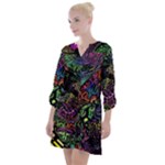 Trippy Dark Psychedelic Open Neck Shift Dress