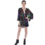 Trippy Dark Psychedelic V-Neck Flare Sleeve Mini Dress
