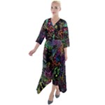 Trippy Dark Psychedelic Quarter Sleeve Wrap Front Maxi Dress