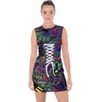 Trippy Dark Psychedelic Lace Up Front Bodycon Dress