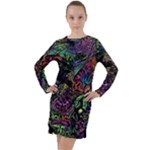 Trippy Dark Psychedelic Long Sleeve Hoodie Dress