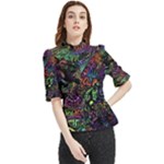Trippy Dark Psychedelic Frill Neck Blouse
