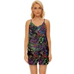 Trippy Dark Psychedelic V-Neck Satin Pajamas Set