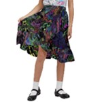 Trippy Dark Psychedelic Kids  Ruffle Flared Wrap Midi Skirt