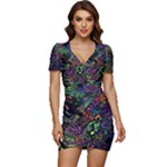 Trippy Dark Psychedelic Low Cut Cap Sleeve Mini Dress