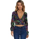 Trippy Dark Psychedelic Long Sleeve Deep-V Velour Top