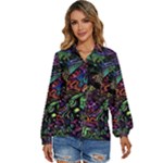 Trippy Dark Psychedelic Women s Long Sleeve Button Up Shirt