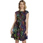 Trippy Dark Psychedelic Cap Sleeve High Waist Dress
