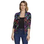 Trippy Dark Psychedelic Women s Draped Front 3/4 Sleeve Shawl Collar Jacket