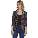 Trippy Dark Psychedelic Women s One-Button 3/4 Sleeve Short Jacket