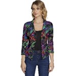 Trippy Dark Psychedelic Women s Casual 3/4 Sleeve Spring Jacket