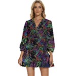 Trippy Dark Psychedelic V-Neck Placket Mini Dress