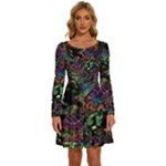 Trippy Dark Psychedelic Long Sleeve Wide Neck Velvet Dress
