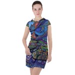 Psychedelic Landscape Drawstring Hooded Dress