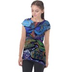 Psychedelic Landscape Cap Sleeve High Low Top