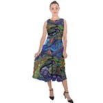 Psychedelic Landscape Midi Tie-Back Chiffon Dress