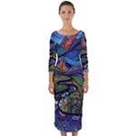 Psychedelic Landscape Quarter Sleeve Midi Bodycon Dress