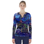 Psychedelic Landscape V-Neck Long Sleeve Top