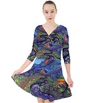 Psychedelic Landscape Quarter Sleeve Front Wrap Dress