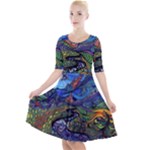 Psychedelic Landscape Quarter Sleeve A-Line Dress