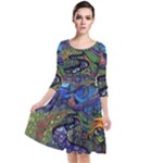 Psychedelic Landscape Quarter Sleeve Waist Band Dress