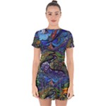Psychedelic Landscape Drop Hem Mini Chiffon Dress