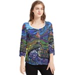 Psychedelic Landscape Chiffon Quarter Sleeve Blouse
