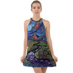 Psychedelic Landscape Halter Tie Back Chiffon Dress