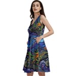 Psychedelic Landscape Sleeveless V-Neck Skater Dress with Pockets