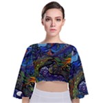 Psychedelic Landscape Tie Back Butterfly Sleeve Chiffon Top