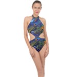 Psychedelic Landscape Halter Side Cut Swimsuit