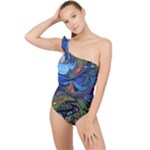 Psychedelic Landscape Frilly One Shoulder Swimsuit