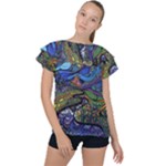 Psychedelic Landscape Ruffle Collar Chiffon Blouse