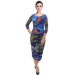 Psychedelic Landscape Quarter Sleeve Midi Velour Bodycon Dress