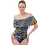 Psychedelic Landscape Off Shoulder Velour Bodysuit 