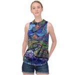 Psychedelic Landscape High Neck Satin Top