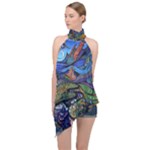 Psychedelic Landscape Halter Asymmetric Satin Top