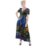 Psychedelic Landscape Button Up Short Sleeve Maxi Dress