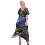 Psychedelic Landscape Cross Front Sharkbite Hem Maxi Dress