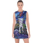 Psychedelic Landscape Lace Up Front Bodycon Dress