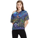 Psychedelic Landscape One Shoulder Cut Out T-Shirt
