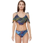 Psychedelic Landscape Ruffle Edge Tie Up Bikini Set	