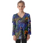 Psychedelic Landscape Kids  V Neck Casual Top